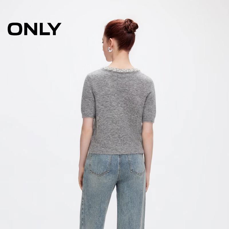 Only Women's Pearl Round Neck Short Sleeve Cropped Knit Top