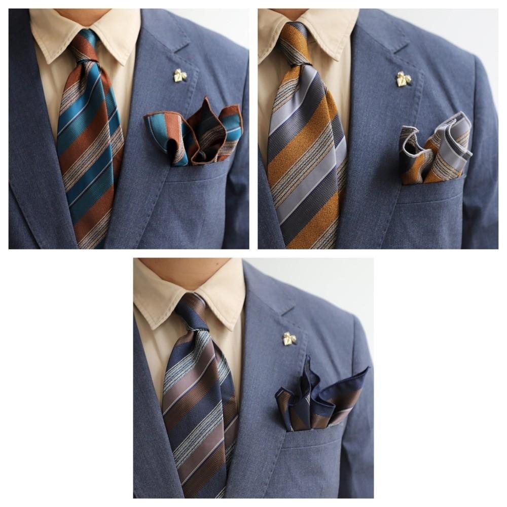2-Piece Set Narrow Striped Neckties Adjustable Suit Pocket Square Neck Tie Set  Office Wear