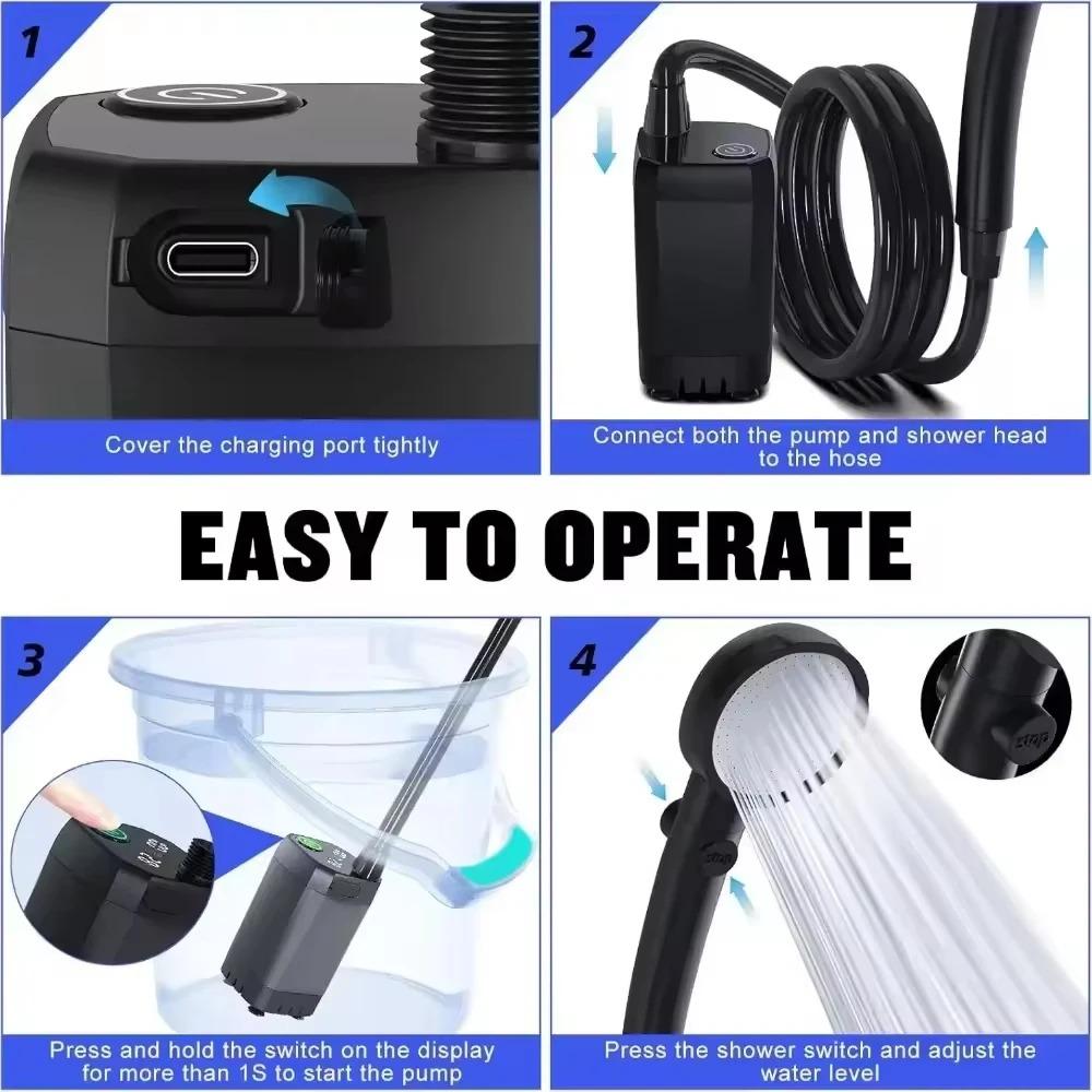 Portable Shower for Camping with 6000mAh Rechargeable Battery Intelligent LED Display Electric Shower Pump