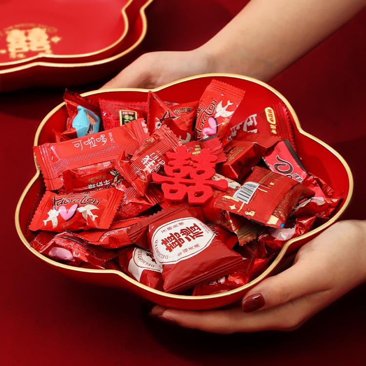 Wedding & Engagement Fruit and Candy Plate - Elegant Red Ornament for Living Room