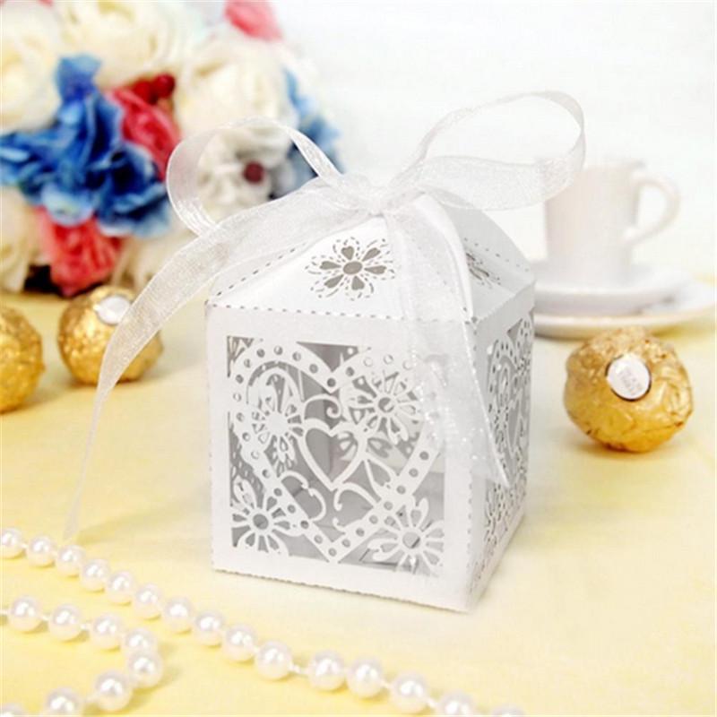 10 st Festbröllopstillbehör Spets Hollow Out Love-heart Sockerförpackningslåda