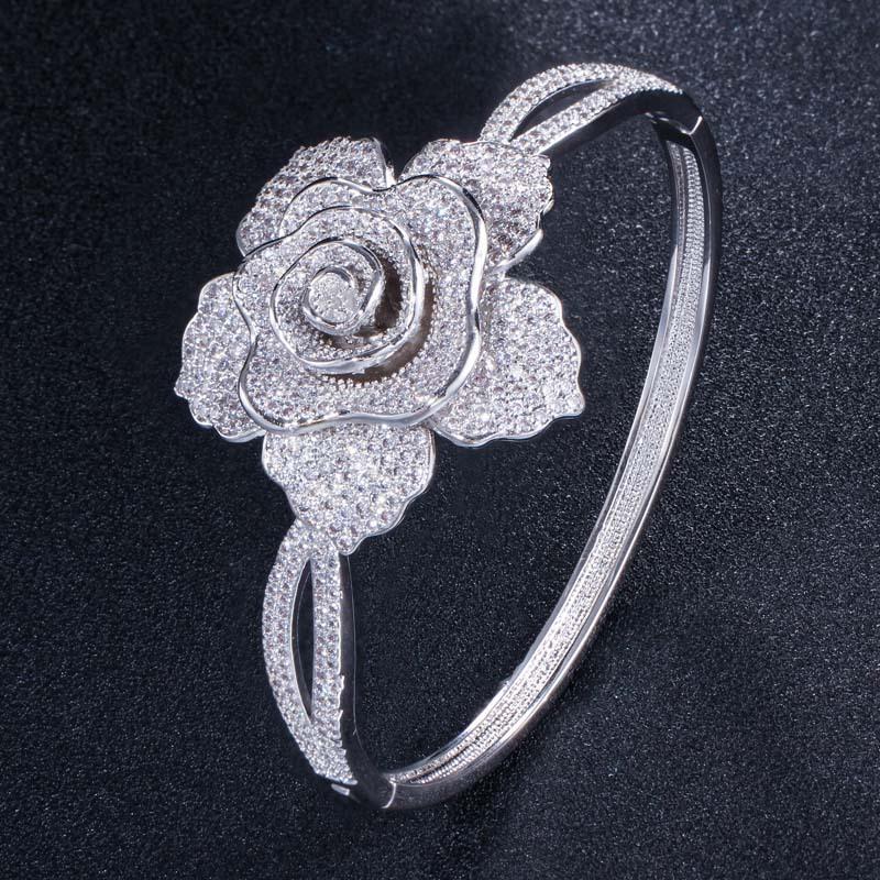 

S0137 Popular Jewelry, Creative Flower Bracelet Super Flash Full Diamond Zircon Bracelet платиновый