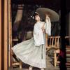 Chinese Wei And Jin Dynasty Style Hanfu For Women, Cross-collar Waist-length One-piece Skirt, Wide-sleeved Suit