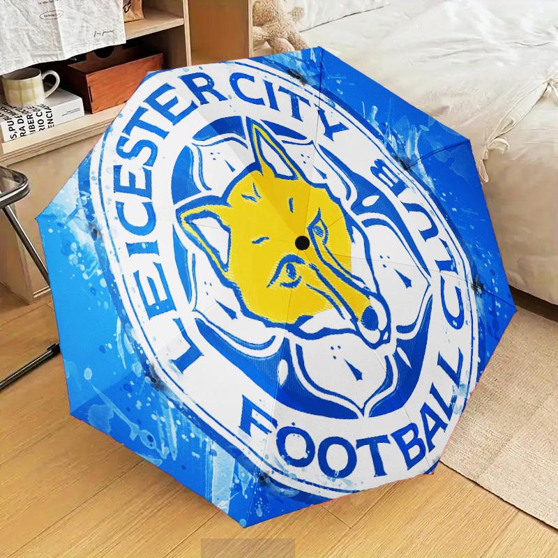 Leicester Football Club Crest Automatic Folding Umbrella - 8-Rib Travel Umbrella with Auto Open/Close & Portable Gifts for Holidays or Birthdays