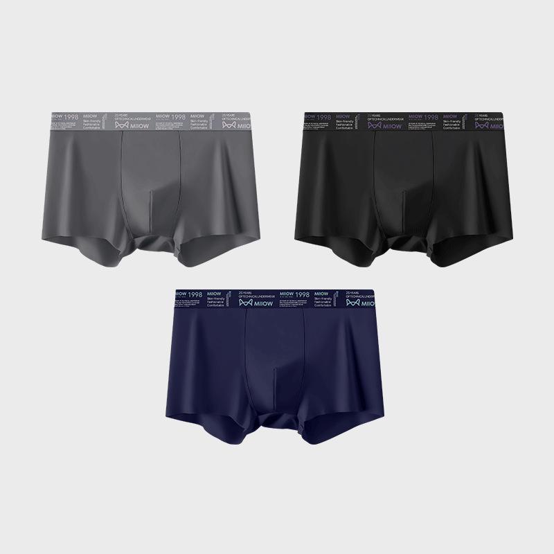 3pcs Ice Silk Underwear Men's Plus Size Flat Corner Underwear Comfortable and Breathable Solid Color Seamless Underwear Boxer Brief