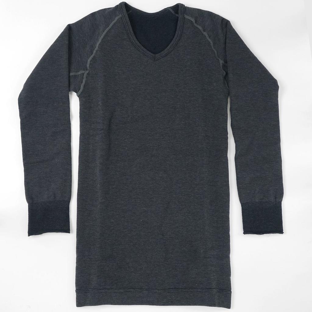 Mochihada Mochijoy long sleeve thin and slightly for cold fleece cold extra cold warm V-neck shirt, thick, M-L, charcoal, men, innerwear, motorcycle,