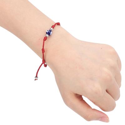 Dainty Bracelet   HandWoven Blue Eye String Good Luck Bracelet Rope for Couples Lovers(Red )