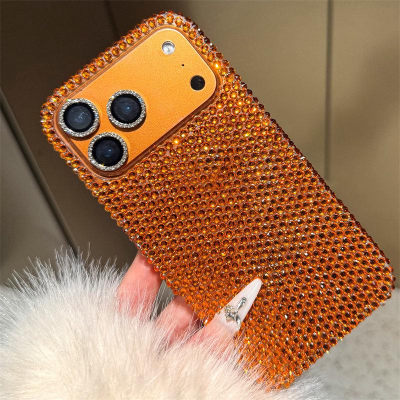 Popular Orange Glitter Rhinestone Bling Phone Case For iPhone 17 Pro Max Air 11 12 13 14 15 16 ProMax Shining Back Cover