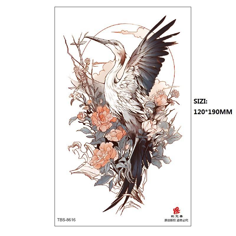 Hand Painted Original Color Flower Fox Phoenix Women'S Simulated Tattoo Water Transfer Tattoo Sticker