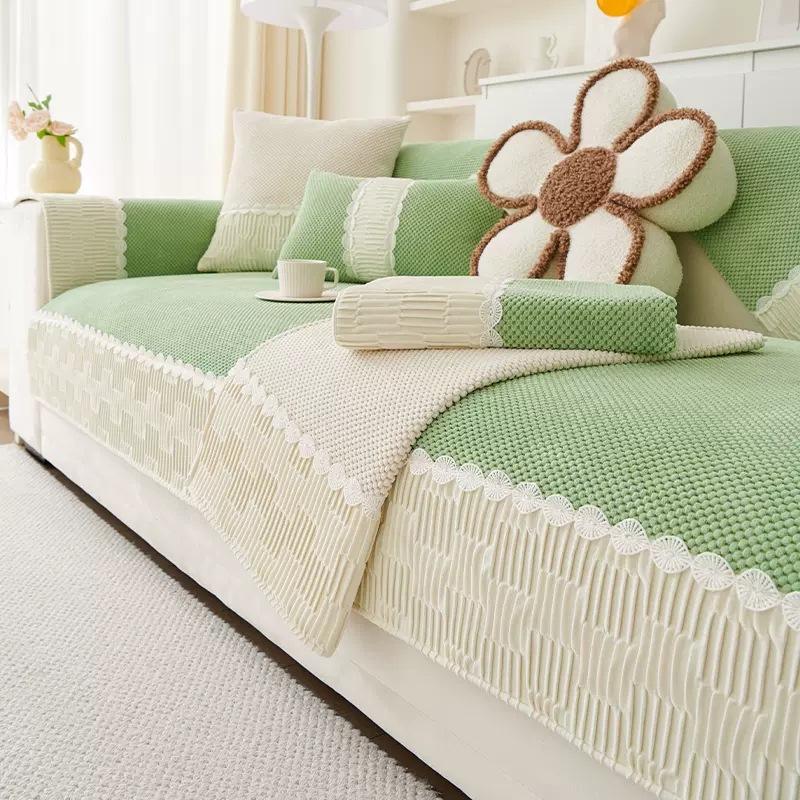 Cream Style Sofa Cushion Autumn and Winter New All-season Leather Sofa Cover Plush Cover Cloth Seat Cushion
