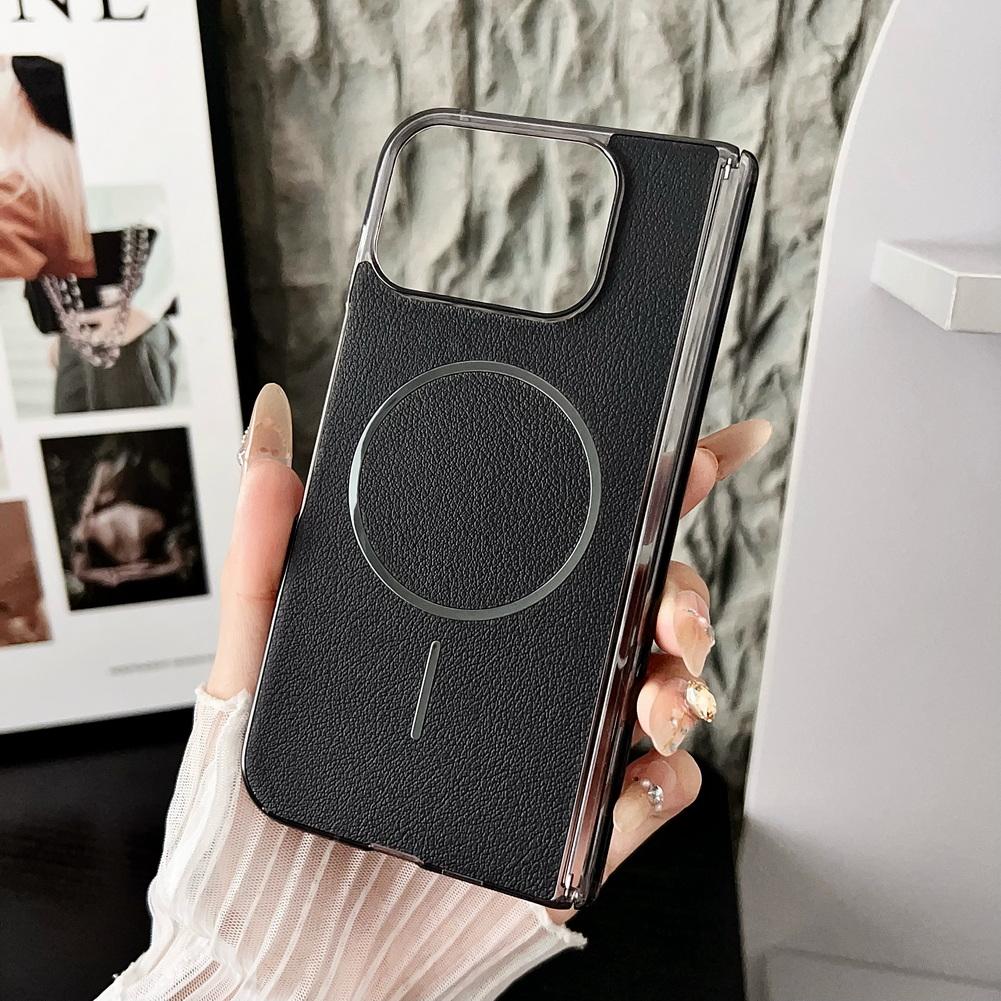 Pebbled Leather Self-rebound Hinge with Thin Magnetic Ring Phone Case For Google Pixel 10 Pro Fold Camera protect Cover