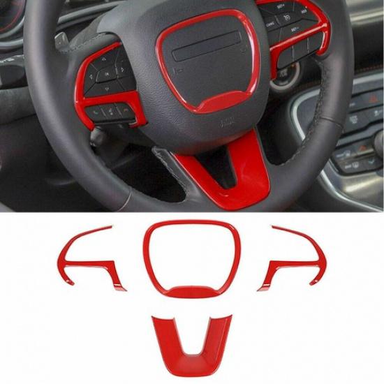 Steering Wheel Cover Trim Full Kit Frame For Dodge Challenger 2015+/Durango Red