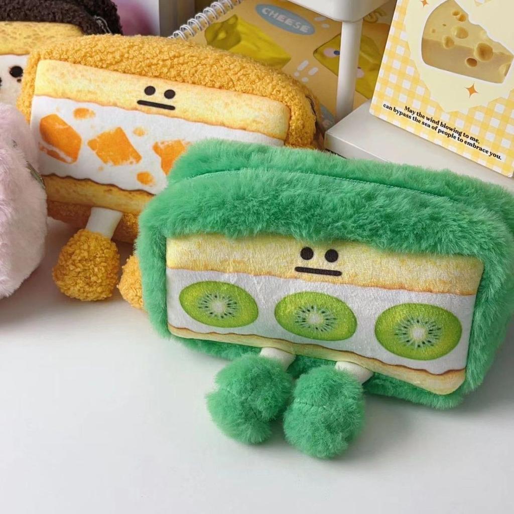 Cartoon Cute Bread Sandwich Pencil Case Holder Plush Bag Funny Creative Plush Pencil Cases Student Stationery Tissue Boxes