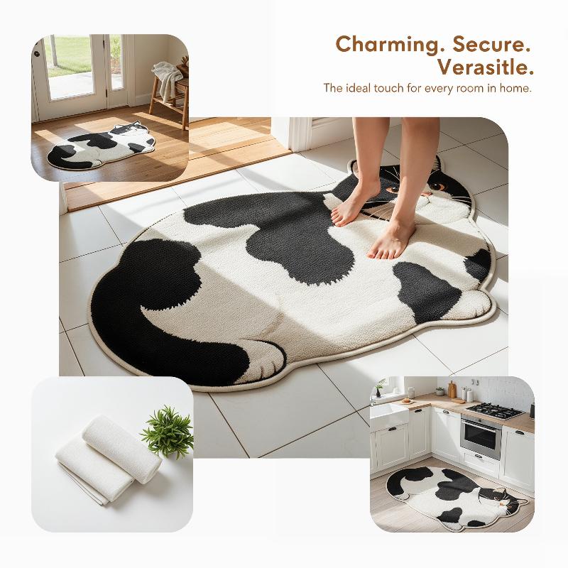 3D Cat Diatomite Bath Mat Provides High Absorption and Quick Drying for Bathroom