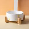Non-Slip Ceramic Cat and Dog Bowl with Wooden Stand - Black, High-Footed Design for Cervical Spine Protection