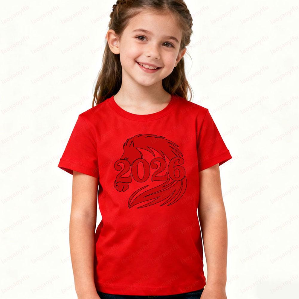 Year of The Horse 2026 Children Tshirt Lunar New Year Shirt Boys and Girls Casual Holiday T-shirt Chinese Zodiac Horse Tee Tops