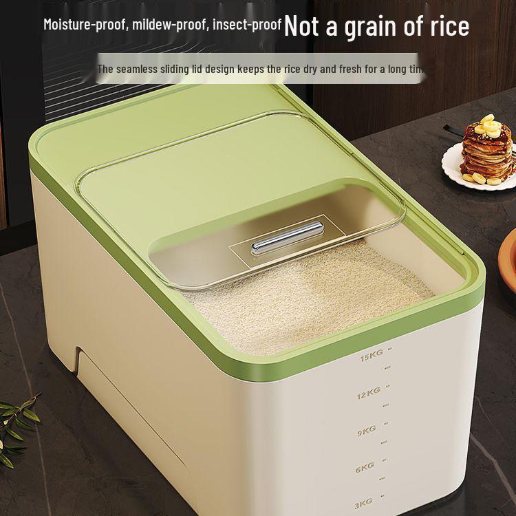 High-Capacity Sliding Lid Rice Storage Bin - Food-Grade Plastic Container for Grains and Flour.