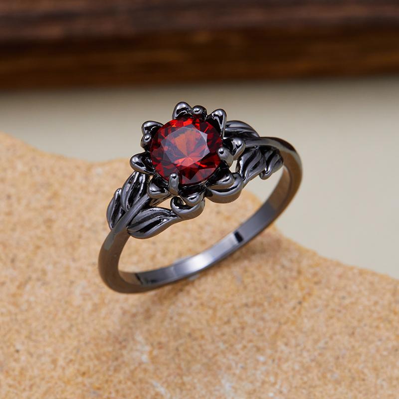 Gothic Fashion Red Color Set Zirconia Flower Women's Ring for Women Vintage Holiday Party Jewelry Accessory Gift