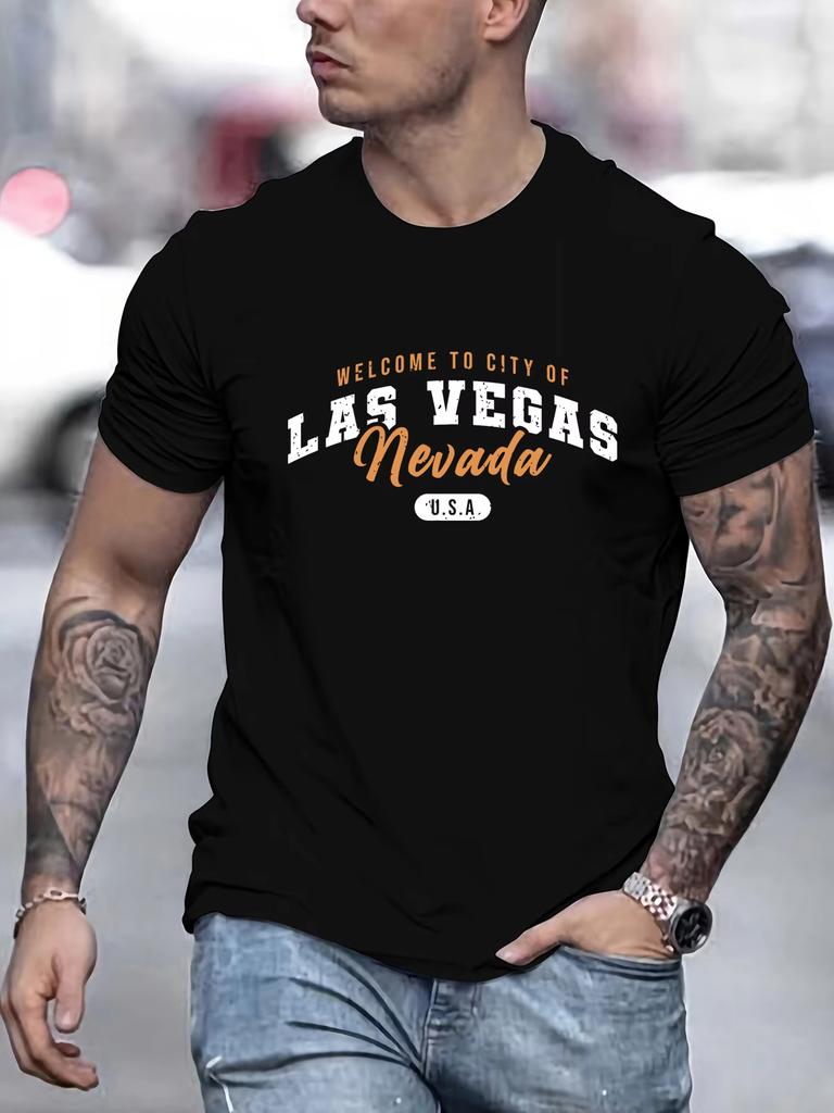 Welcome To Las Vegas Nevada Print T-shirt For Men Summer Short Sleeve O-neck Cotton Tees Casual Streetwear Oversized Tops