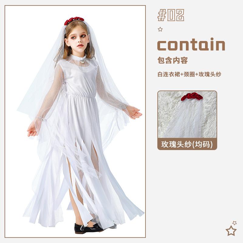 Halloween Kids Costume Girls Dark Demon Ghost Bride Dress Vampire Witch Costume Funny Show Costume