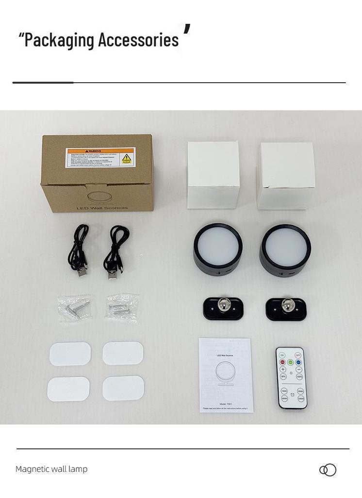 Wireless LED Magnetic Wall Lamp for Bedroom and Stairs with Night Light and Wireless Charging