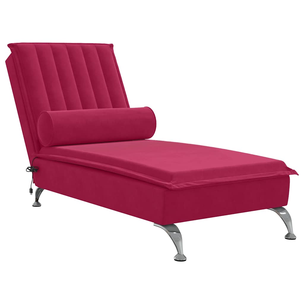 Vidaxl Chaise Longue Massaggiante Con Rullo, Rosso Vino, Vellutata