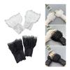 1 Pair Womens Wrist Cuffs Flower Ruffle Lace Pleated Horn Cuffs Detachable Shirt False Sleeves Wrist Warmers