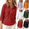 Women's Fashion Color V-Neck Knit Three-Quarter Sleeve Loose Fit Blouse