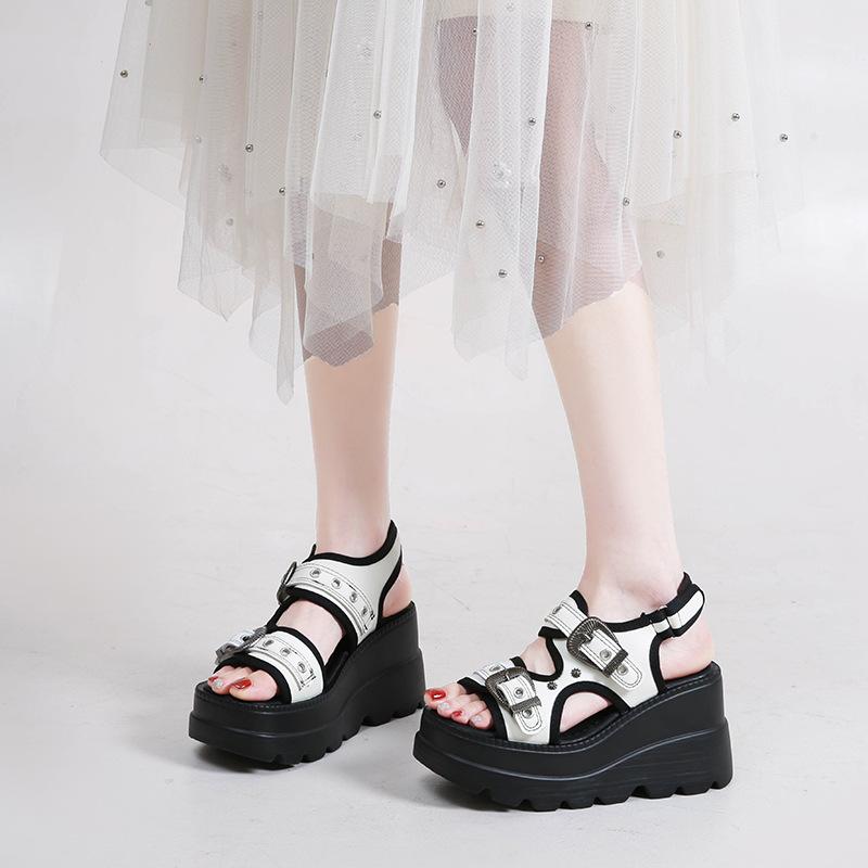 2025 Summer New Thick-soled Heightening Word with Roman Sandals Women Wear Light Lazy Shoes Casual Sandals