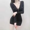 French Sexy Spice Girl Long-sleeved Dress Women's Spring New Slim-fitting and Thin Inner Niche Hip-wrapped Short Skirt
