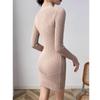 Autumn Winter Women Korean Fashion Simple Ribbed Knitted Dresses Elegant Half High Collar Long Sleeve Slim Basic Sweater Dress