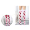 Women Red White Striped Over Knee Long Socks Cute Lovely Bowknot Thigh High Stockings for Christmas Party Costume