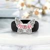Trendy Sparkling Heart Butterfly Pink CZ Black Silicone Ring, Lightweight Flexible Band for Party & Casual Jewelry