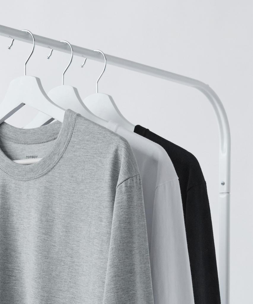 TOPBOY [2Pack] Basic Standard Fit 30-Count Plain Long Sleeve T-Shirt 3 Colors (Type B)