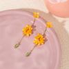 Retro Oil Painting Style Osmanthus Fringed Stud Earrings Design Long Yellow Flower Fringed Ancient Style