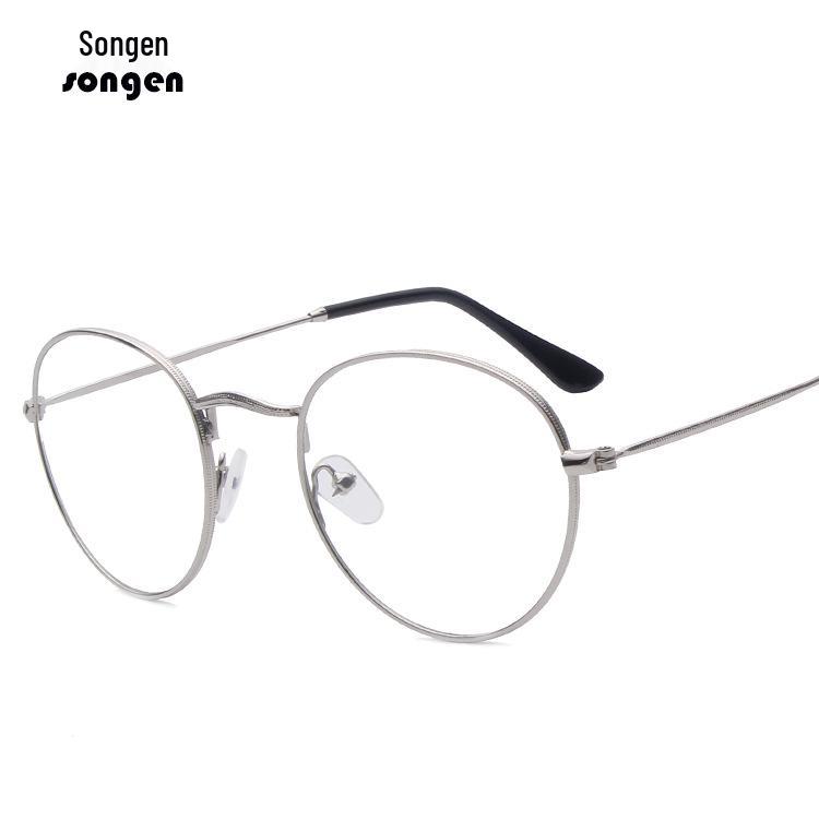 Retro Metal Round Patterned Edge Eyeglasses 3447 - Trendy Harajuku-Inspired Plano Glasses