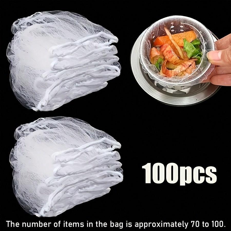 100-Pack Kitchen Sink Filter Bags - Featuring a Drawstring Closure And a Mesh Design That Effectively Captures Food Debris