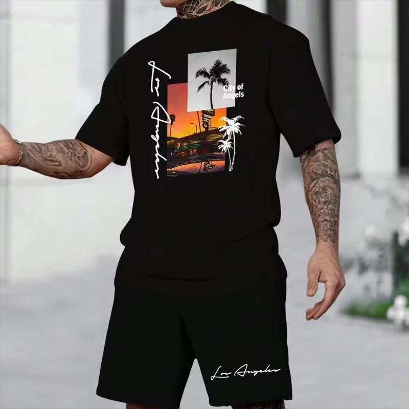 3D Printed Men's Short Sleeved Fashionable T-shirt Dopamine Beach Casual Shorts Set Soft and Comfortable