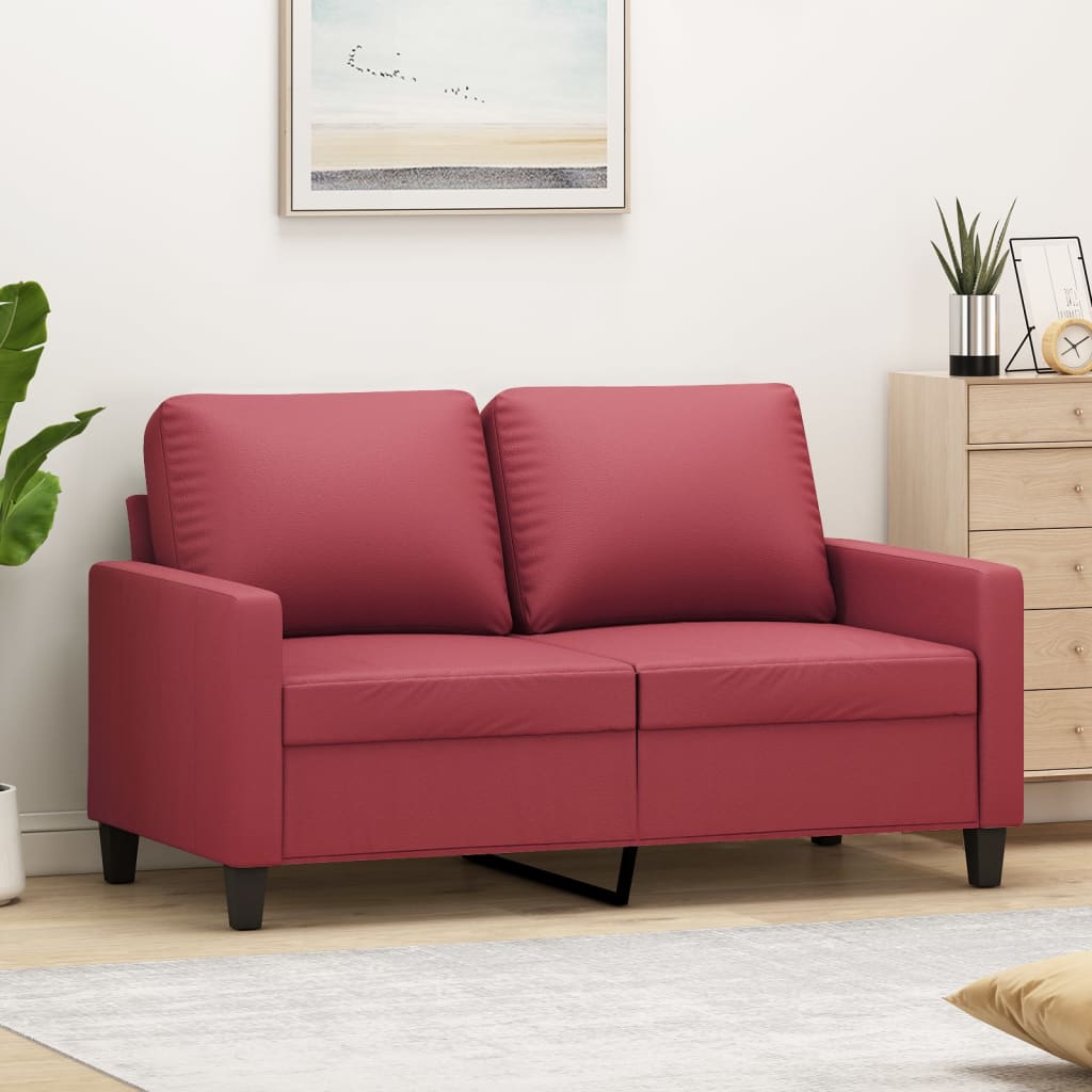 2 Seater Sofa Burgundy Red 120 cm Faux Leather