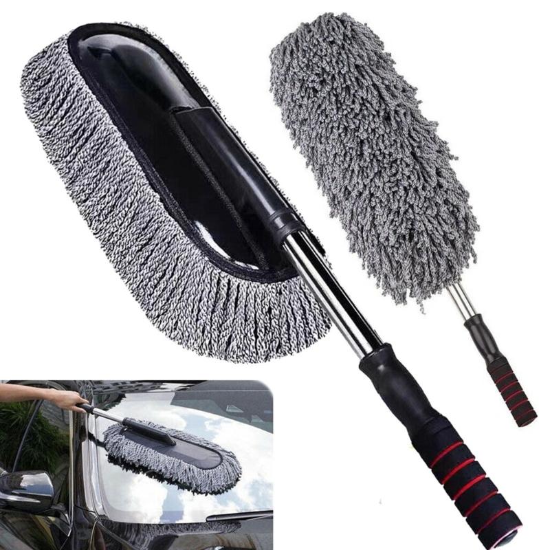 Extendable Handle Brush with Microfiber Duster Long Bristle Scrub Cleaning Mop For Vehicle Cleaning
