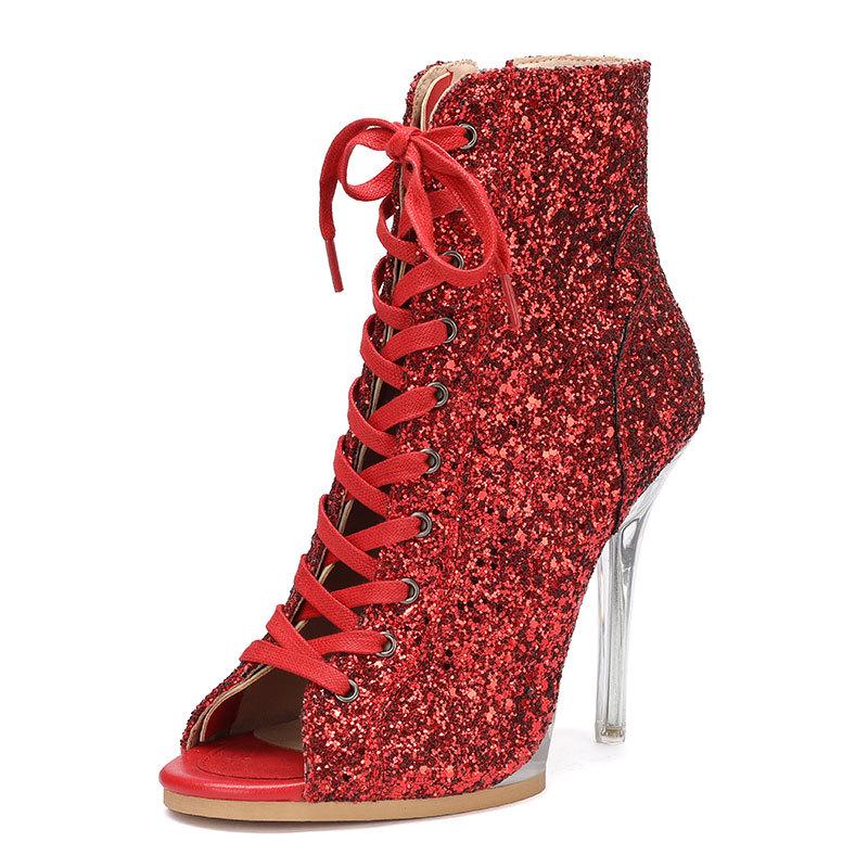 Women's Black Lace-up Ankle High Heels Jazz Dance Shoes with Soft Sole