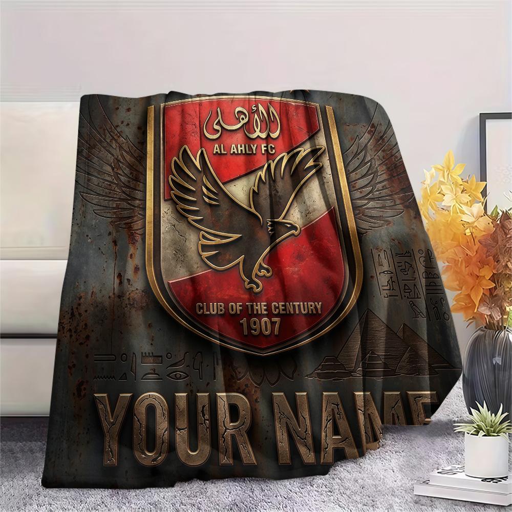 Custom Name Al Ahly SC Flannel Blanket, High quality Comfortable for All Seasons, Home Decor, Warmth and Comfort