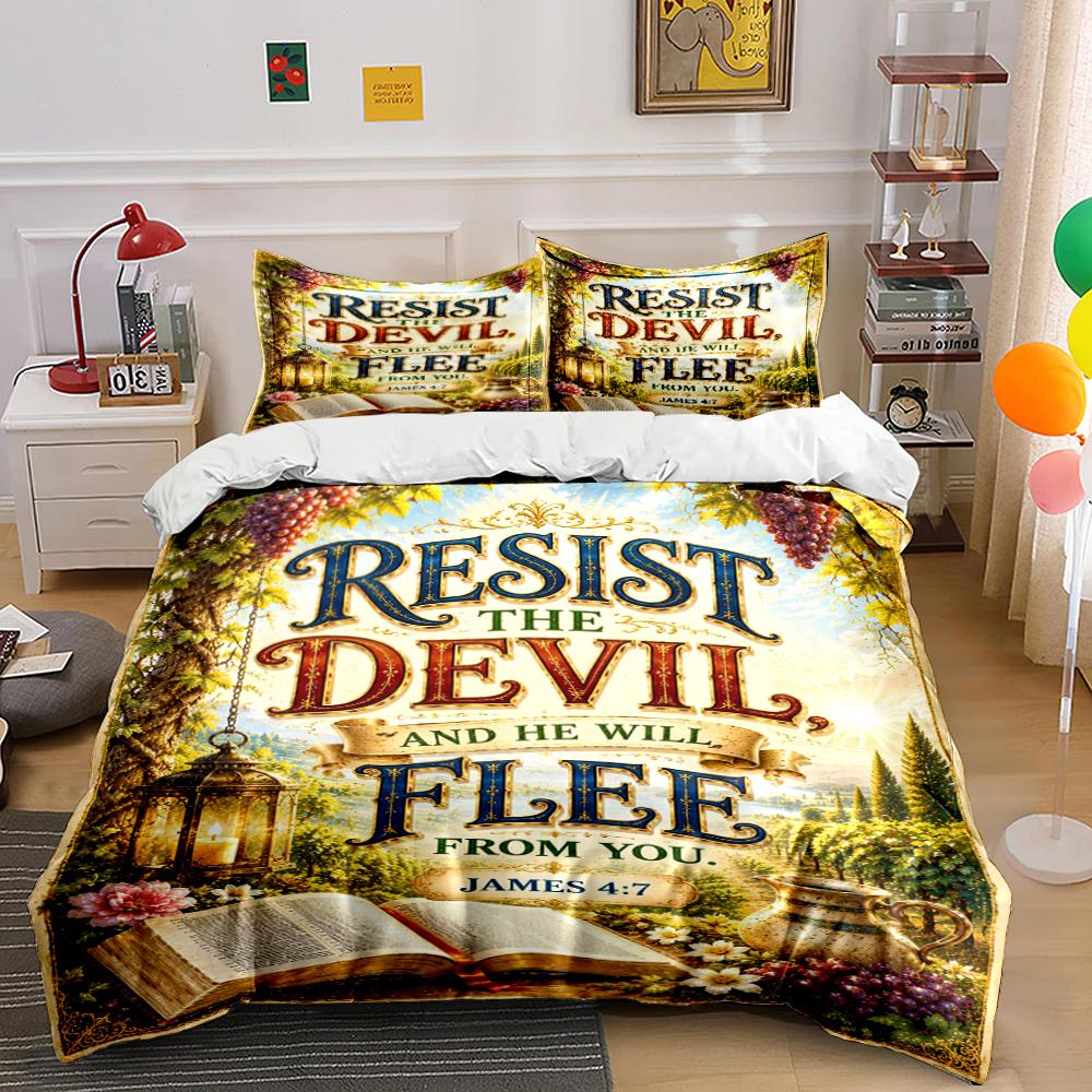 Resist The Devil James 4:7 Bedding Set Bedding set (1 duvet cover, 2 pillowcases, duvet not included) 135x200cm