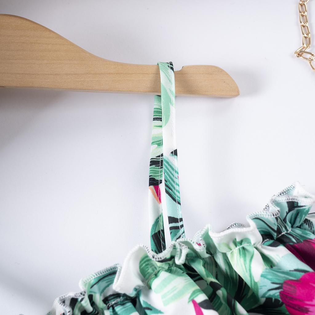 Macacão Floral para Meninas Halter Sem Costas Praia Verão Moda Infantil Macacão Casual