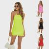 Summer Candy Color Faux Leather Halter Mini Dress: Sexy Backless Bodycon