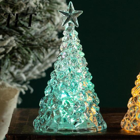 Decorative Tree for Window Display Glowing Christmas Night Light, Mini Lighted with Star, Indoor Modern Minimalist Atmosphere Faux Crystal Tabletop