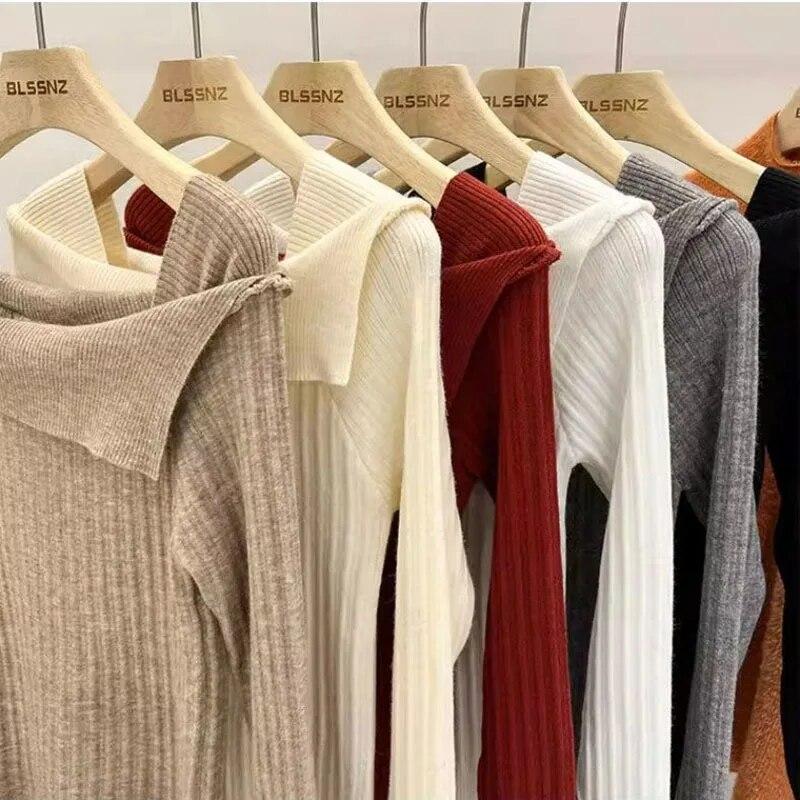 Khaki Slash Neck Pullover Schlank Hotsweet frauen Stricken Pullover Dünne Bodenbildung Shirt Solide Büro Dame Neue Mode Frühling Herbst