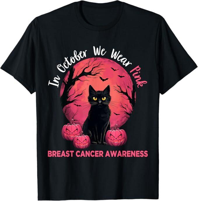 

In October We Wear Pink Black Cat Breast Cancer Halloween Unisex T-Shirt Unisex T-Shirt S