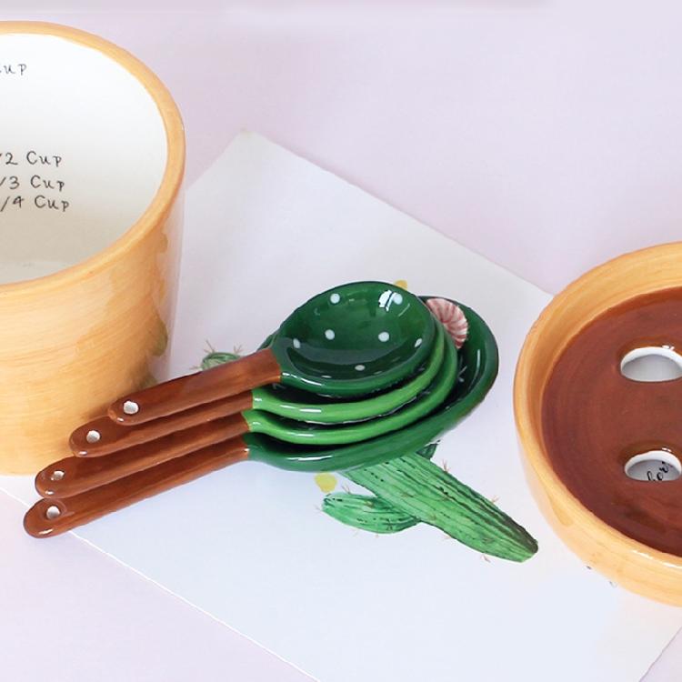 Cactusvormige Soeplepel Keramische Bloempot Maatlepel met Voet Keuken Meetinstrumenten Gemakkelijk Schoon te Maken