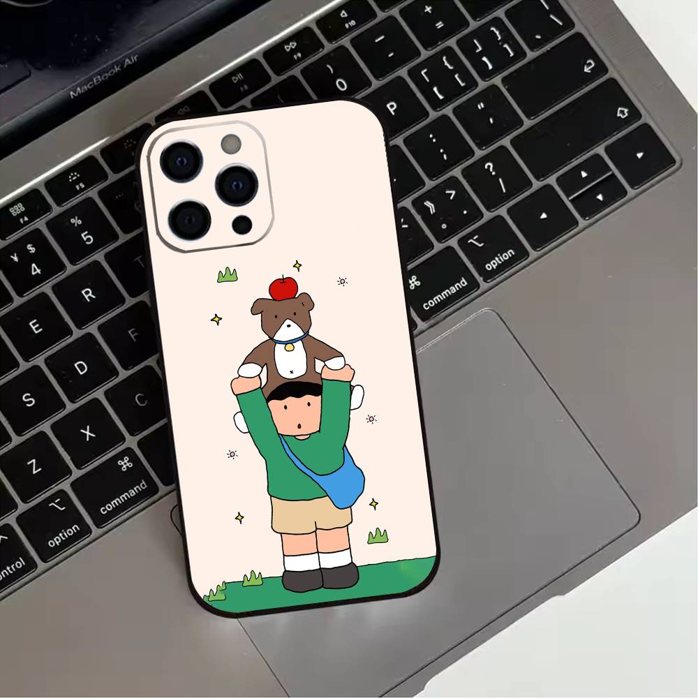 Cute Cartoon Couple Phone Case For iPhone 17,16,15,14,13,12,11 Plus,Pro Max,XS,Soft Silicone Black Cover